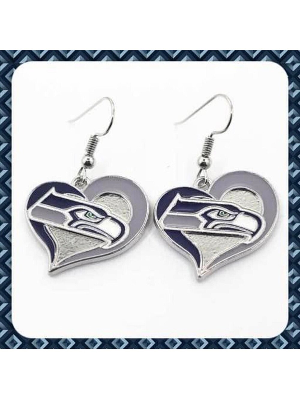 Seattle Seahawks Dangle Heart ❤️ Earrings NFL Football Jewelry